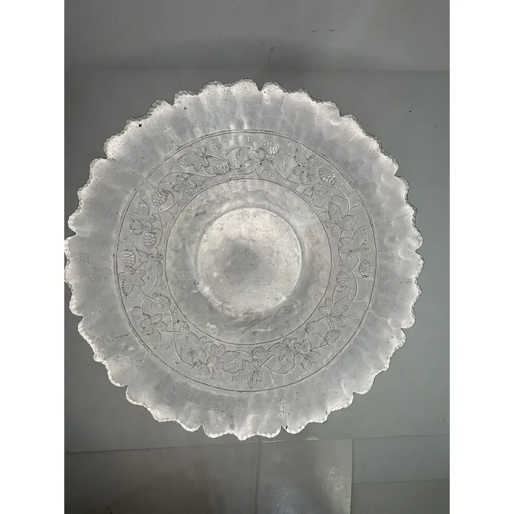 Lot Of 3 Vintage Embossed Aluminum Serving Pieces Tray Bowl Basket Mid Century